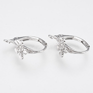Brass Leverback Earring Findings, with Loop, Flower, Nickel Free, Real Platinum Plated, 17x8mm, Hole: 1.5mm(KK-Q750-039P)