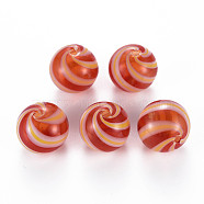 Transparent Handmade Blown Glass Globe Beads, Stripe Pattern, Round, Crimson, 19.5~20.5mm, Hole: 1.5~2mm(GLAA-T012-28)