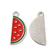 Alloy Enamel Pendants, Watermelon Charm, Platinum, Red, 22.5x10x1mm, Hole: 2mm(PALLOY-I217-03P)