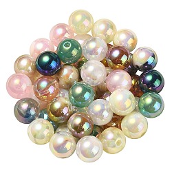 UV Plating Rainbow Iridescent Acrylic Beads, Round, Mixed Color, 13.5x13mm, Hole: 3mm(OACR-F004-04)