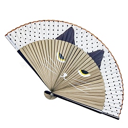 Cat Pattern Bamboo with Satin Folding Fan, for Party Wedding Dancing Decoration, Pale Goldenrod, 210mm(WOCR-PW0005-01A-03)