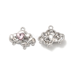 Alloy Chandelier Component Links, with Glass, Platinum Tone, Lead Free & Cadmium Free, Cloud with Heart, Pink, 18.5x21x5mm, Hole: 1.8mm(PALLOY-K001-072P-01)