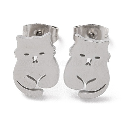 304 Stainless Steel Stud Earrings, Fox, Stainless Steel Color, 11.5x8mm(EJEW-B022-03P)