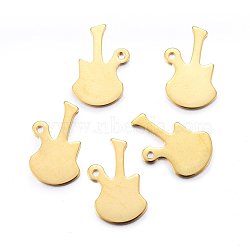 201 Stainless Steel Pendants, Guitar, Golden, 15.5x17x0.8mm, Hole: 1.4mm(STAS-O110-08G)