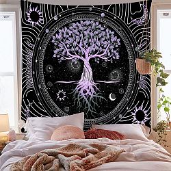 Polyester Tree of Life Pattern Trippy Wall Hanging Tapestry, Sun Moon Hippie Tapestry for Bedroom Living Room Decoration, Rectangle, Lilac, 2000x1500mm(TREE-PW0001-32B-02)