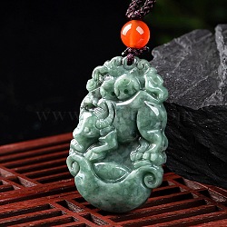 Natural Jadeite Pendant Necklaces, with Resin Bead and Wax Rope, the 12 Chinese Zodiac, Cattle, 26.85 inch(68.2cm), Pendant: 34.5x22.5mm(G-H306-05-02)