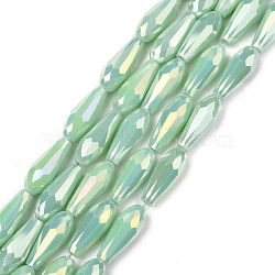 Electroplated Opaque Glass Beads Strands, Full Rainbow Plated, Faceted, Teardrop, Medium Aquamarine, 15x6mm, Hole: 1mm, about 50pcs/Strand, 28.35 inch(72cm)(EGLA-L015-FR-B20-01)