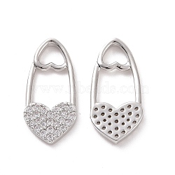 Brass Micro Pave Clear Cubic Zirconia Pendants, with Jump Ring, Heart Lock Charms, Platinum, 20x9.5x2mm, Hole: 3.5mm(KK-E068-VF193)