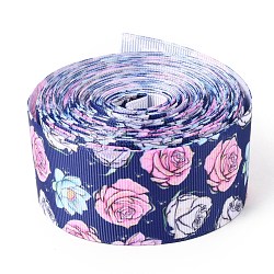 Floral Printed Grosgrain Ribbon, for DIY Craft Hair Bow Gift Packing Festival Wedding Party Birthday Decoration, Slate Blue, 1-1/2 inch(38mm), 10 yards/roll(9.14m/roll)(OCOR-I010-01D)