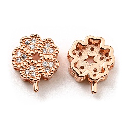 Rack Plating Eco-Friendly Brass Micro Pave Cubic Zirconia Slider Charms, Lead Free & Cadmium Free, Clover, Real Rose Gold Plated, 11x9x4mm, Hole: 1.2~1.6x1.3~1.4mm(KK-F856-10RG)