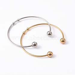 Fashion 304 Stainless Steel Cuff Bangles Torque Bangles, End with Immovable Round Beads, Mixed Color, 50~65mm(BJEW-H473-01M)