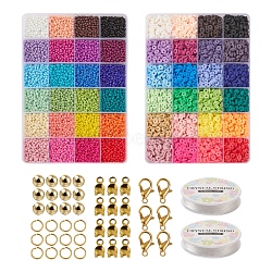 DIY Seed & Heishi Beads Jewelry Set Making Kit, Including Polymer Clay Disc & Glass Seed & ABS Plastic & Acrylic Beads, Alloy Charms & Pendants & Clasp, Elastic Thread, Mixed Color, Polymer Clay: 2600pcs/box(DIY-YW0005-53)
