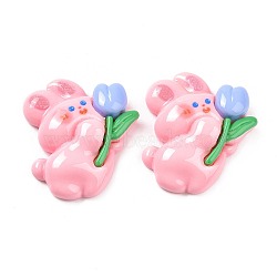 Opaque Resin Cabochons, Animal with Flower, Pink, Rabbit Pattern, 31x27.5x8mm(CRES-A051-02E)