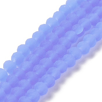 Imitation Jade Solid Color Glass Beads Strands, Faceted, Frosted, Rondelle, Medium Slate Blue, 10mm, Hole: 1mm