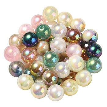 UV Plating Rainbow Iridescent Acrylic Beads, Round, Mixed Color, 13.5x13mm, Hole: 3mm