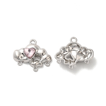 Alloy Chandelier Component Links, with Glass, Platinum Tone, Lead Free & Cadmium Free, Cloud with Heart, Pink, 18.5x21x5mm, Hole: 1.8mm