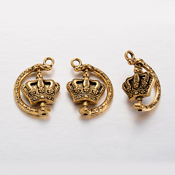 Tibetan Style Alloy Crown Pendants, Rotatable Pendants, Cadmium Free & Lead Free, Antique Golden, 25x18x5mm, Hole: 2.5mm, 150pcs/bag