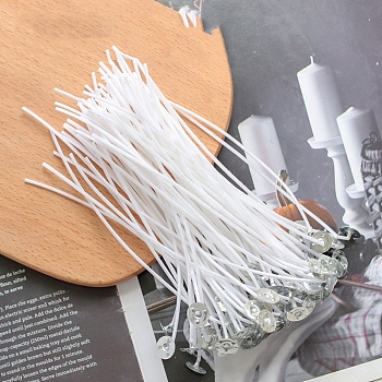 Pre-Waxed Cotton Core Wicks, with Metal Sustainer Tabs, for DIY Candle Making, White, 15~15.5x0.15cm, about 100pcs/bag
