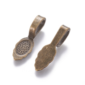 Tibetan Style Alloy Glue-on Flat Pad Bails, Cadmium Free & Nickel Free & Lead Free, Antique Bronze, 26x8x7mm, Hole: 5x8mm