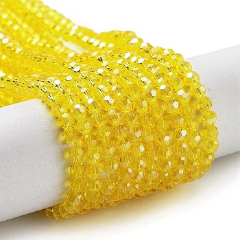 Electroplate Transparent Glass Beads Strands, Faceted, Round, Pearl Luster Plated, Yellow, 3mm, Hole: 0.8mm, about 164~166pcs/strand, 19.69~19.88 inch(50~50.5cm)