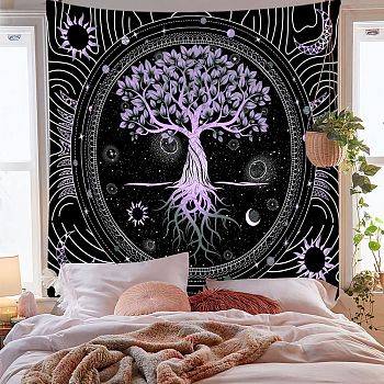 Polyester Tree of Life Pattern Trippy Wall Hanging Tapestry, Sun Moon Hippie Tapestry for Bedroom Living Room Decoration, Rectangle, Lilac, 2000x1500mm
