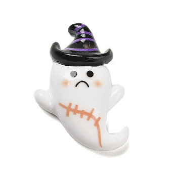 Hallowmas Opaque Resin Decoden Cabochons, Ghost with Witch Hat, White, 32x21.5x8.5mm