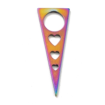 Ion Plating(IP) 201 Stainless Steel Pendants, Triangle with Heart, Rainbow Color, 22x8x1mm, Hole: 5mm