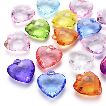 Transparent Acrylic Pendants, Faceted, Heart, Mixed Color, 31.5x29x12.5mm, Hole: 4mm, about 90pcs/500g