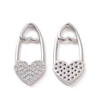 Brass Micro Pave Clear Cubic Zirconia Pendants, with Jump Ring, Heart Lock Charms, Platinum, 20x9.5x2mm, Hole: 3.5mm