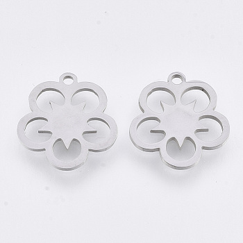 201 Stainless Steel Pendants, Laser Cut Pendants, Flower, Stainless Steel Color, 15.5x14.5x1mm, Hole: 1.4mm