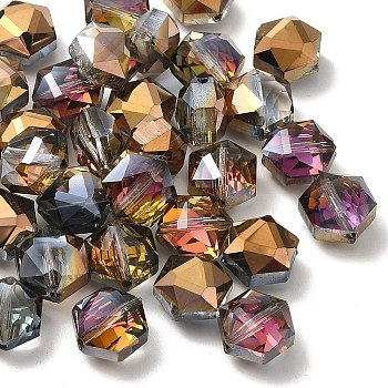 Electroplate Glass Beads, Half Plated, Faceted, Hexagon, Purple, 11x12x7mm, Hole: 1mm