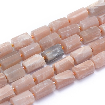 Frosted Natural Sunstone Beads Strands, Faceted, Column, 14~15x7~9mm, Hole: 1mm, about 24pcs/strand, 15.75 inch(40cm)