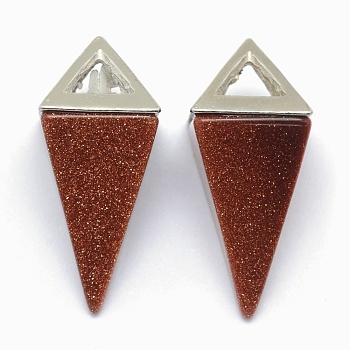 Synthetic Goldstone Pendants, with Alloy Findings, Triangle, Platinum, 34x14x14.5mm, Hole: 4x6mm