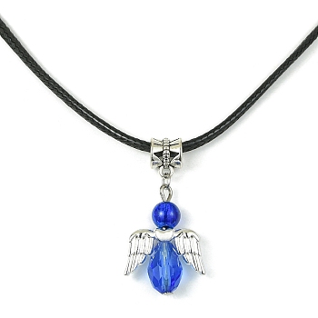 Angel Shape Alloy with Glass Pendant Necklaces, with Imitation Leather Cords, Royal Blue, 17.32 inch(44cm)