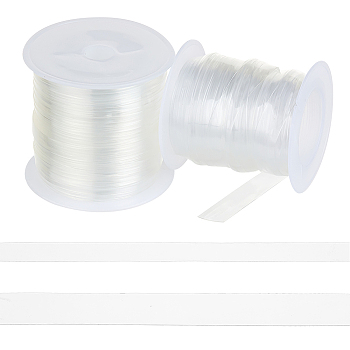 2 Rolls 2 Styles Invisible Stretchy TPU Plastic Transparent Elastic Strap, with Spool, for DIY Bra Lingerie Swimwear, Clear, 6~10x0.2~0.3mm, about 1 roll/style