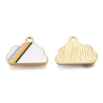Light Gold Plated Alloy Pendants, with Enamel, Cloud, White, 14.5x19.5x2mm, Hole: 2mm