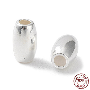 925 Sterling Silver Bead, Rice, Silver, 6.5x4mm, Hole: 1.8mm