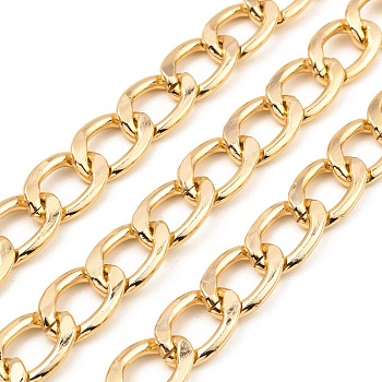 Oxidation Aluminum Cuban Link Chains, Unwelded, with Spool, Golden, 21x15x3mm, about 32.81 Feet(10m)/Roll