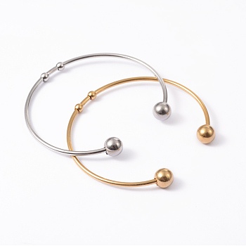 Fashion 304 Stainless Steel Cuff Bangles Torque Bangles, End with Immovable Round Beads, Mixed Color, 50~65mm