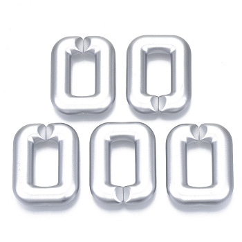 Opaque Spray Painted Acrylic Linking Rings, Quick Link Connectors, for Cross Chains Making, Rectangle, Silver, 41.5x32x8.5mm, Inner Diameter: 23.5x11.5mm, about 63pcs/500g