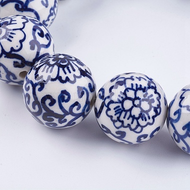 Perles en porcelaine bleue et blanche manuelles(PORC-G002-38)-2