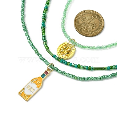 3шт. 3 ожерелья с подвесками из сплава эмали и цепочками из стеклянных бусин(NJEW-JN04456)-3