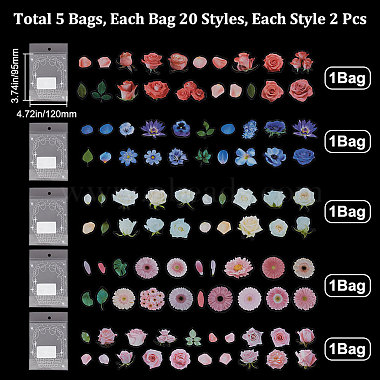 5 Bags 5 Styles PVC Plastic Floral Self Adhesive Decorative Stickers(STIC-CP0001-07)-2