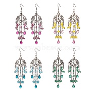 4 Pairs 4 Color Glass Teardrop Tassel Chandelier Earrings, 316 Surgical Stainless Steel Long Drop Earrings for Women, Mixed Color, 104mm, Pin: 0.6mm, 1 Pair/color(EJEW-TA00184)