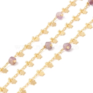 Natural Amethyst Column Beaded Chains, with Brass Paperclip Chains and Star Charm, Soldered, with Spool, Lead Free & Cadmium Free, Golden, 2x1x0.5mm, 5x3x1mm(CHC-K012-02G-05)