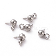 304 Stainless Steel Ball Stud Earring Post, with 201 Stainless Steel Horizontal Loops and 316 Surgical Stainless Steel Pins, Stainless Steel Color, 5x3mm, Hole: 1.4mm, Pin: 0.5mm(STAS-Z035-01B-P)
