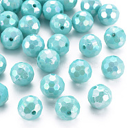 Opaque Acrylic Beads, Faceted, Dyed, AB Color, Round, Medium Turquoise, 12x11.5mm, Hole: 1.8mm, about 560pcs/500g(TACR-S154-10F-04)