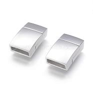 304 Stainless Steel Magnetic Clasps with Glue-in Ends, Rectangle, Stainless Steel Color, 19.5x12x6mm, Hole: 3x10mm(STAS-G143-75P)