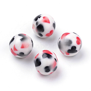 Opaque Printed Acrylic Beads, Round with Playing Card Pattern, Cerise, 10x9.5mm, Hole: 2mm(X-MACR-S271-10mm-20)