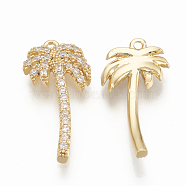 Brass Micro Pave Cubic Zirconia Pendants, Coconut Tree, Nickel Free, Real 18K Gold Plated, 18.5x9x2mm, Hole: 1mm(ZIRC-Q014-032G)